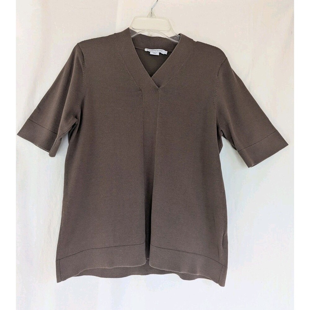 Pendleton Women's Sweater Sz L Brown Silk Blend Short Sleeve Knit Top
